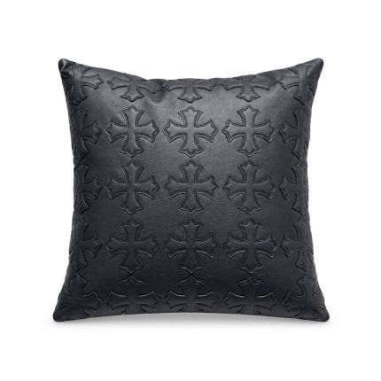 Chrome Hearts Black Embossed Leather Cross Pillow