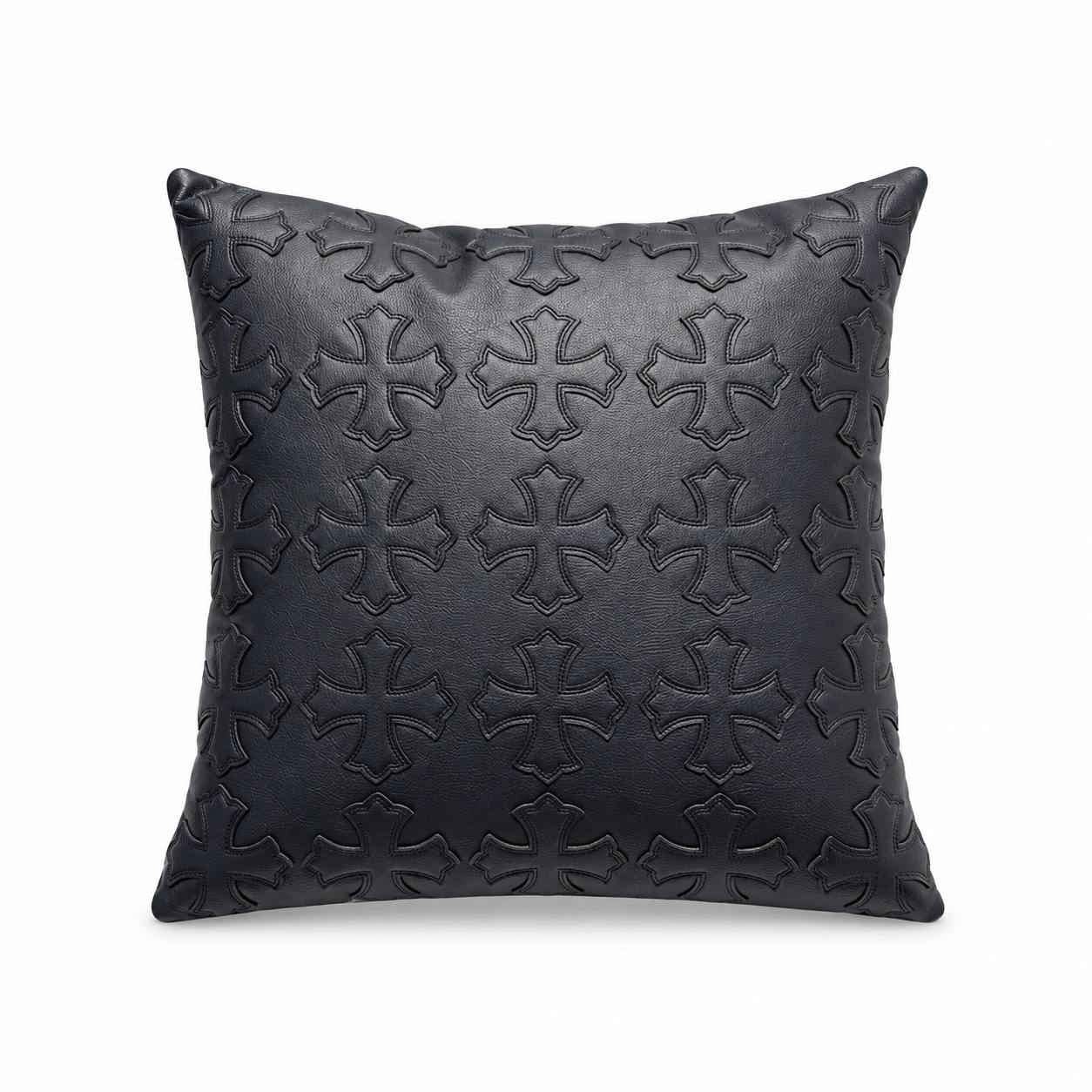 Chrome Hearts Black Embossed Leather Cross Pillow Chrome Hearts Black Embossed Leather Cross Pillow