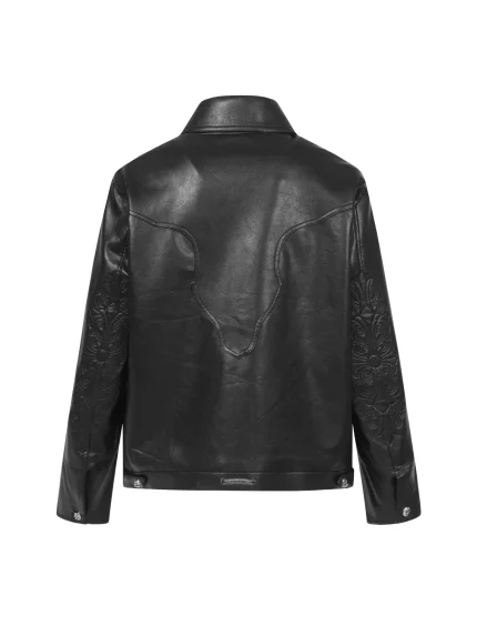 Chrome Hearts Black Leather Cross Western Jacket