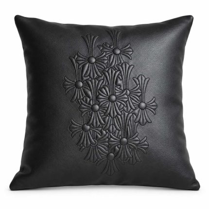 Chrome Hearts Black Leather Floral Cross Pillow