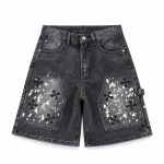 Chrome Hearts Black Splatter Cross Denim Jeans Shorts