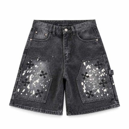 Chrome Hearts Black Splatter Cross Denim Jeans Shorts