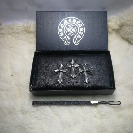 Chrome Hearts Black Cross Leather Zip Wallet