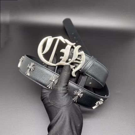 Chrome Hearts Fleur Cross Oval Buckle Belt Black