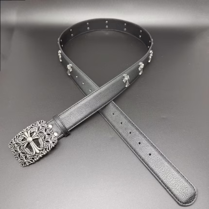 Chrome Hearts Floral Cross Oval Buckle Belt Black