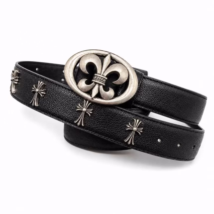 Chrome Hearts Silver Cross Buckle Leather Belt