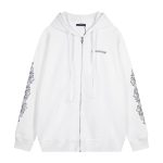 Chrome Hearts White Zip Hoodie With Pink Cross Leather Patch