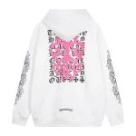 Chrome Hearts White Zip Hoodie With Pink Cross Leather Patch