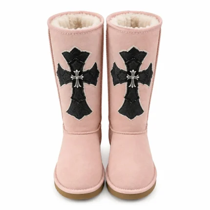 New Chrome Hearts Pink Black Cross Winter Boots