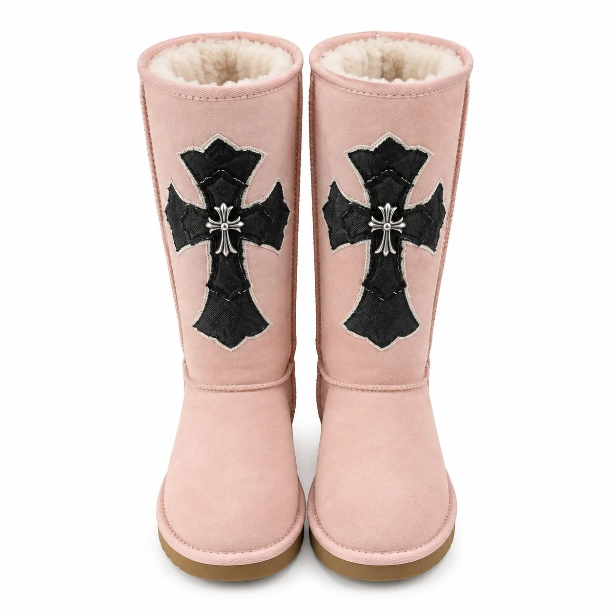 New Chrome Hearts Pink Black Cross Winter Boots New Chrome Hearts Pink Black Cross Winter Boots