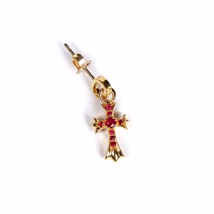 Real 22K Gold Baby Cross Charm Earrings With Rubies