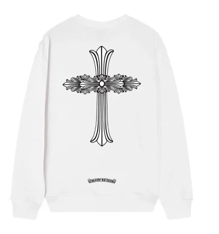 Chrome Hearts Ornate Floral Cross Crewneck Sweatshirt White
